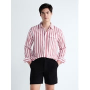 Men's Striped Linen Blend Button Front Shirt with Long Sleeves, Sizes XS-3XL