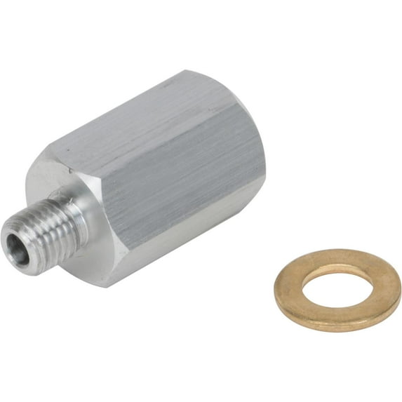 Speedway Motors LS Swap Temp Gauge Sender Adapter Fitting, 12mm x 1/8 NPT Long Aluminum Adapter with Brass Sealing Washer, Converts Metric Port for Older Temperature Gauges