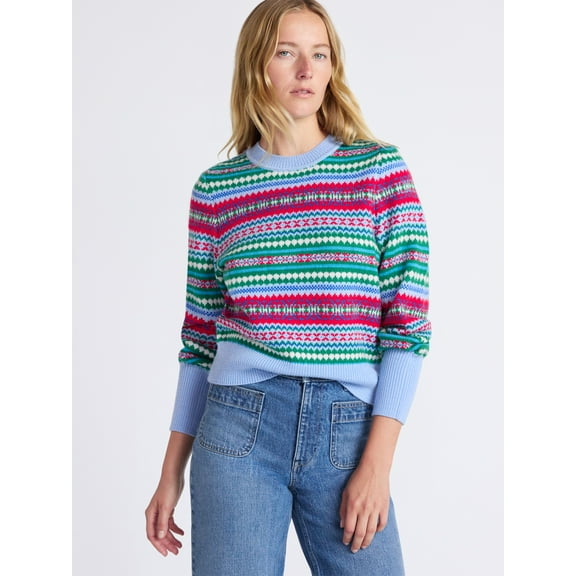 Free Assembly Women's and Women’s Plus Fair Isle Pullover Sweater with Tall Cuffs, Midweight, Sizes XS-4X