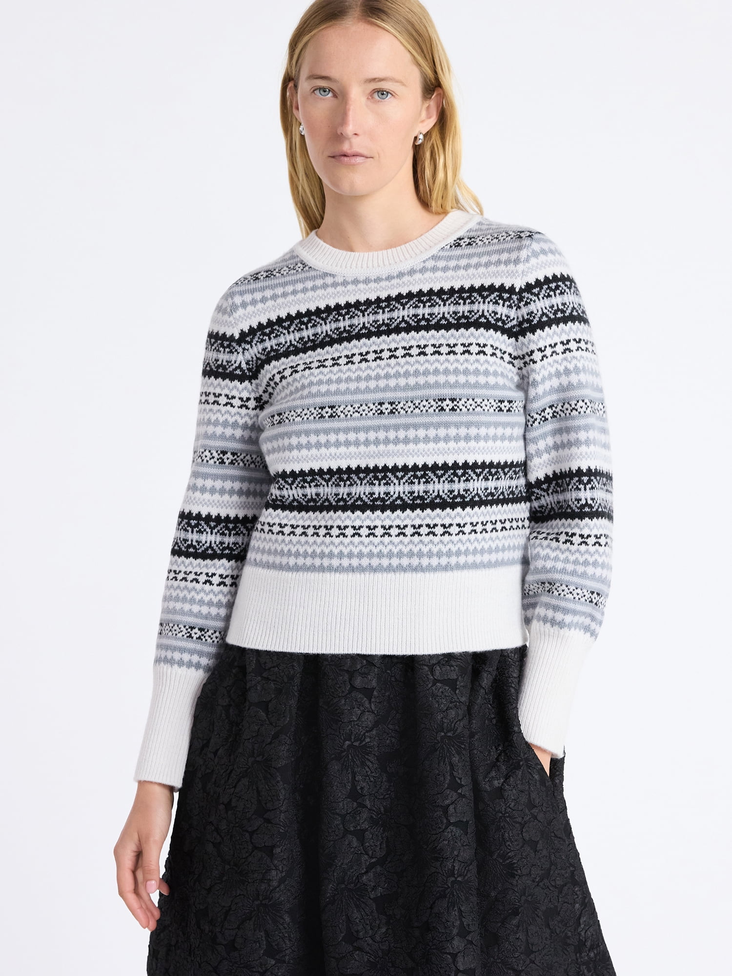 Free Assembly Women's and Women’s Plus Fair Isle Pullover Sweater with Tall Cuffs, Midweight, Sizes XS-4X