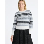 FREE ASSEMBLY Women's and Women’s Plus Fair Isle Pullover Sweater with Tall Cuffs, Midweight, Sizes XS-4X