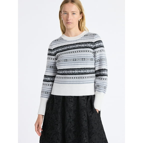 Free Assembly Women's and Women’s Plus Fair Isle Pullover Sweater with Tall Cuffs, Midweight, Sizes XS-4X