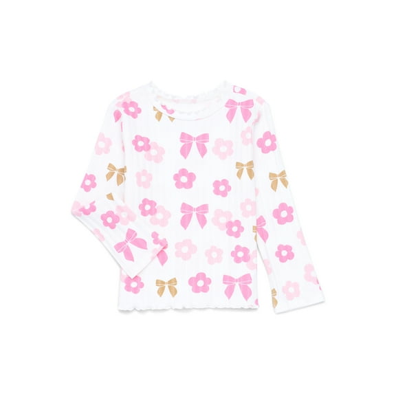Garanimals Toddler Girl Long Sleeve Lettuce Neck Printed T-Shirt, Sizes 18M-5T