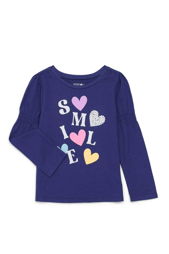 Toddler Girl Long Gathered Sleeve Graphic Top, Sizes 18M-5T