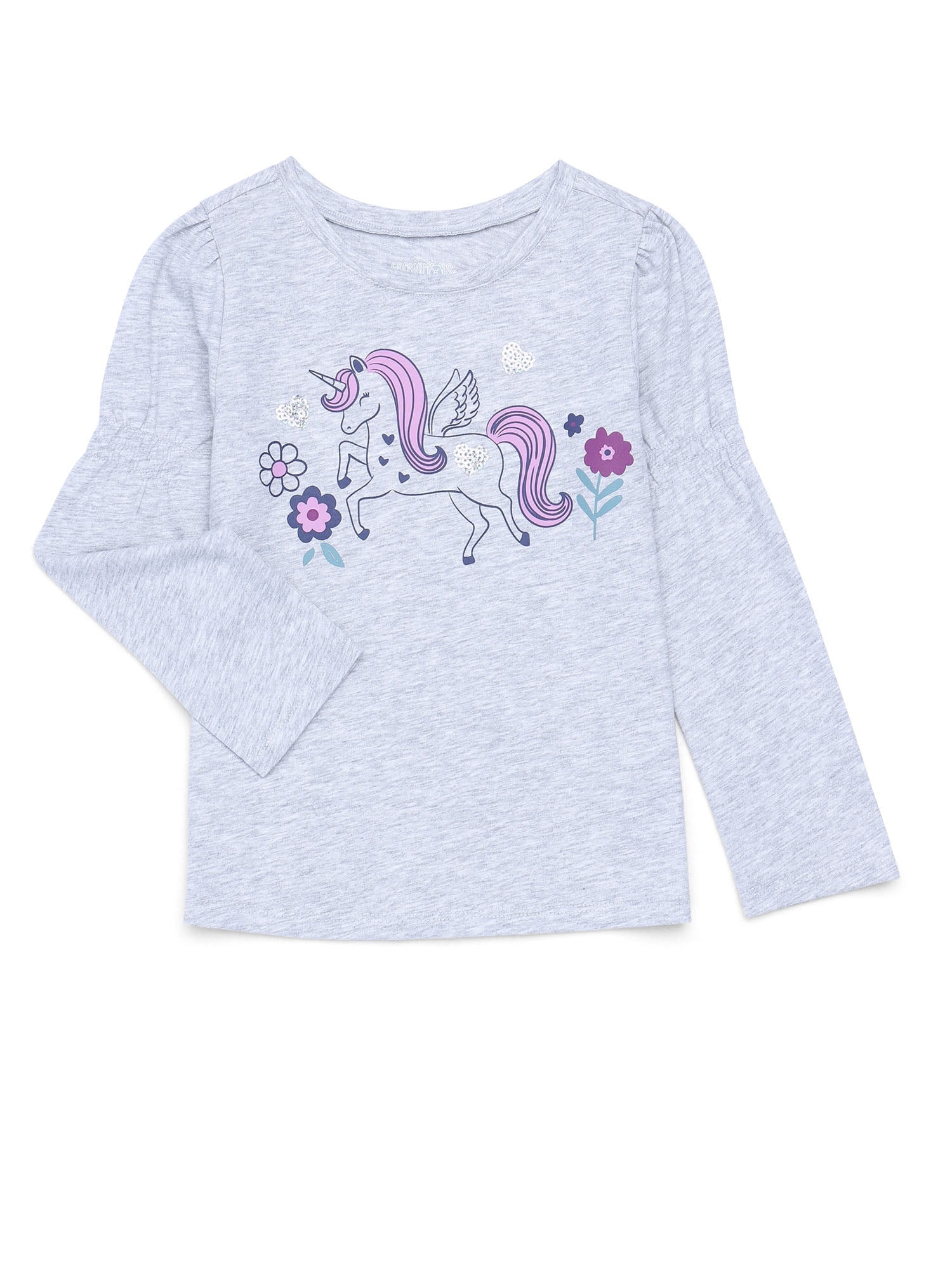 Toddler Girl Long Gathered Sleeve Graphic Top, Sizes 18M-5T