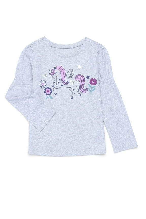 Toddler Girl Long Gathered Sleeve Graphic Top, Sizes 18M-5T