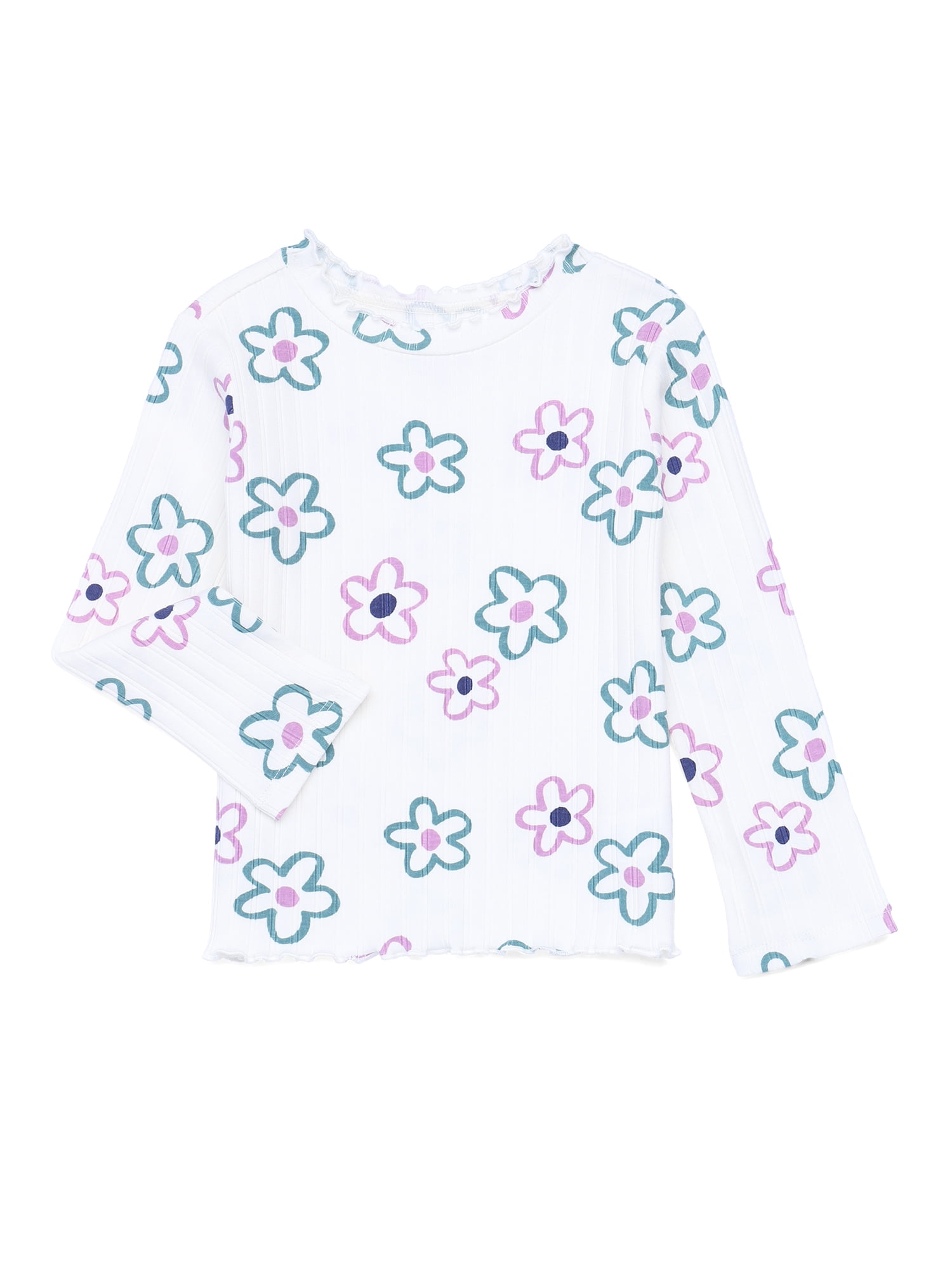 Garanimals Toddler Girl Long Sleeve Lettuce Neck Printed T-Shirt, Sizes 18M-5T