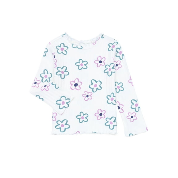 Garanimals Toddler Girl Long Sleeve Lettuce Neck Printed T-Shirt, Sizes 18M-5T