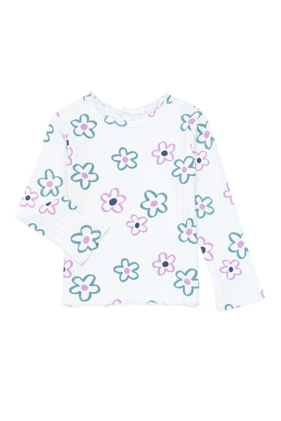 Toddler Girl Long Sleeve Lettuce Neck Printed T-Shirt, Sizes 18M-5T