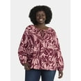 thumbnail image 1 of Terra & Sky Womens Plus Long Sleeve Tie Front Blouse, Sizes 0X-5X, 1 of 5