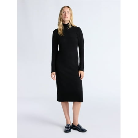 Free Assembly Women's Turtleneck Sweater Midi Dress with Long Sleeves, Sizes XS-XXL