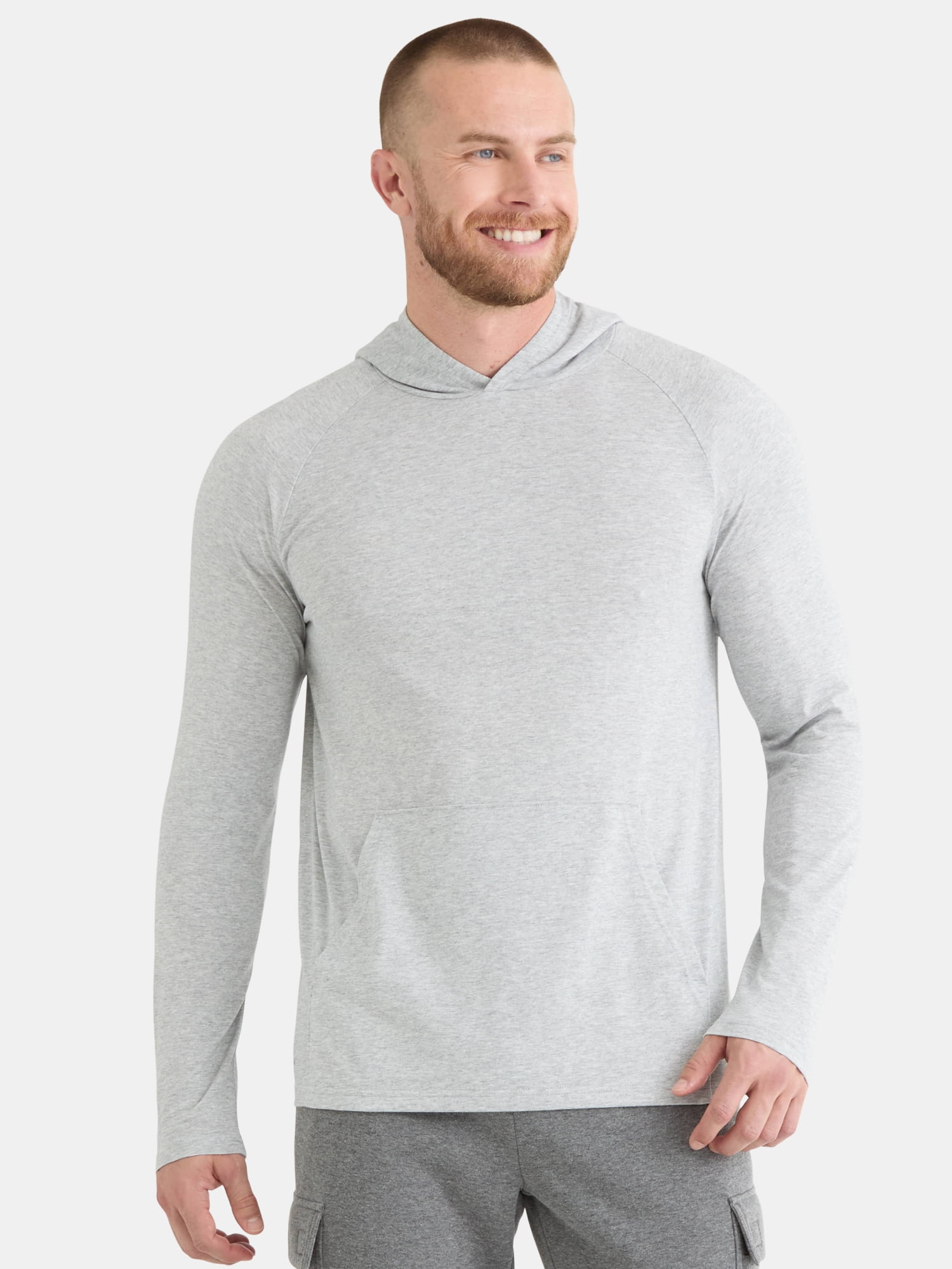 Athletic Works Men's Tri Blend Long Sleeve T-Shirt Hoodie, Sizes S-3XL