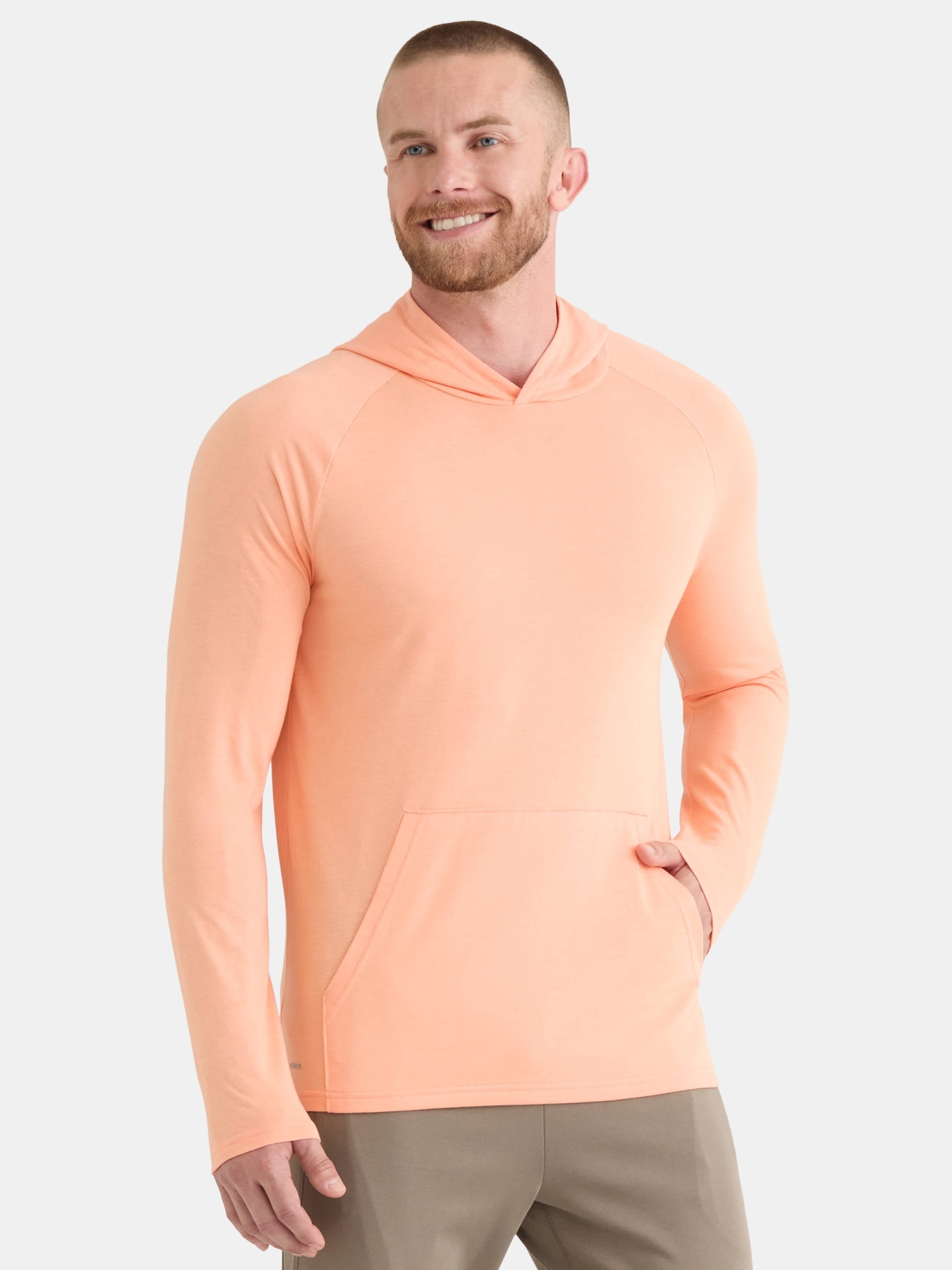 Athletic Works Men's Tri Blend Long Sleeve T-Shirt Hoodie, Sizes S-3XL