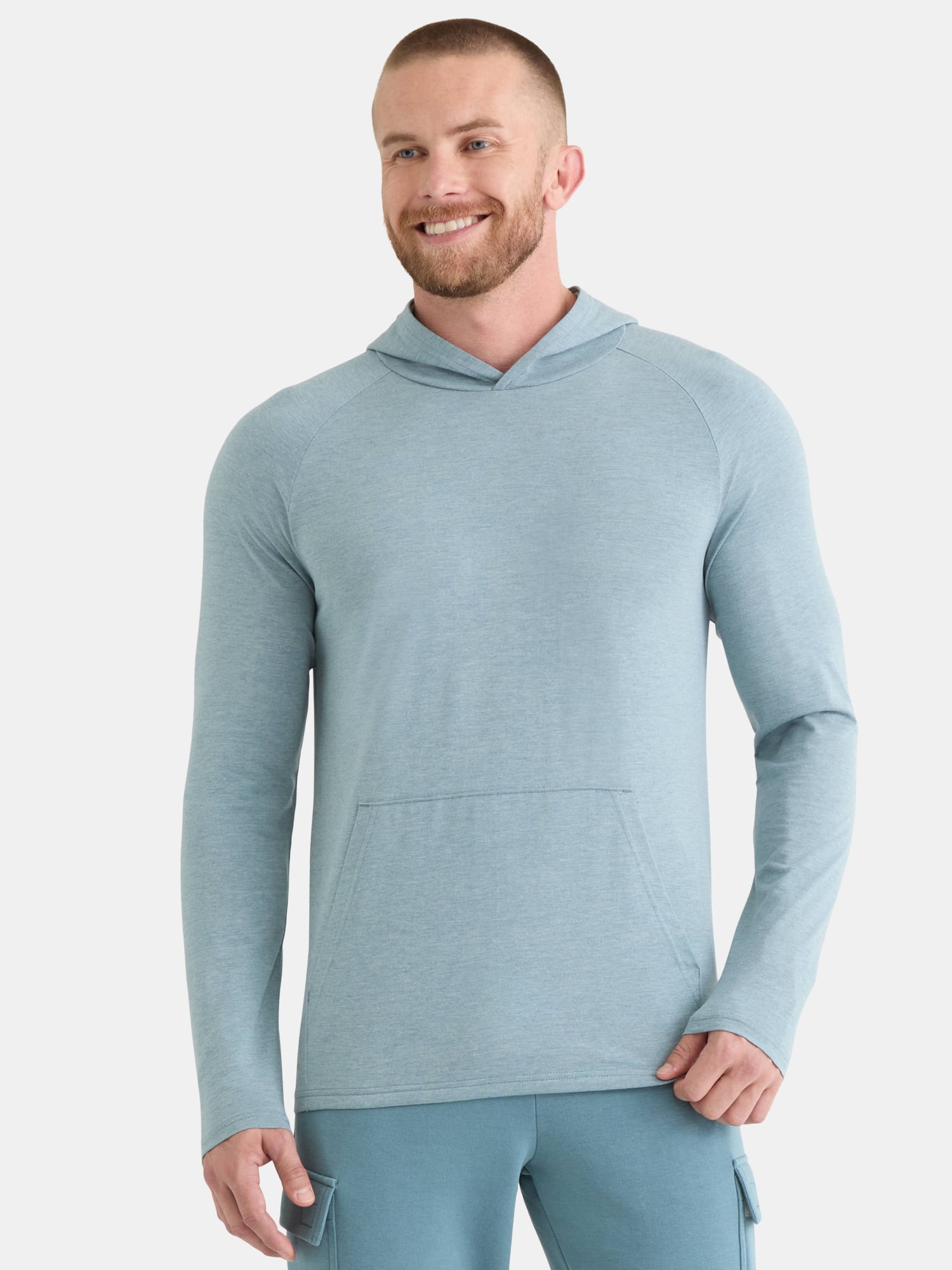 Athletic Works Men's Tri Blend Long Sleeve T-Shirt Hoodie, Sizes S-3XL