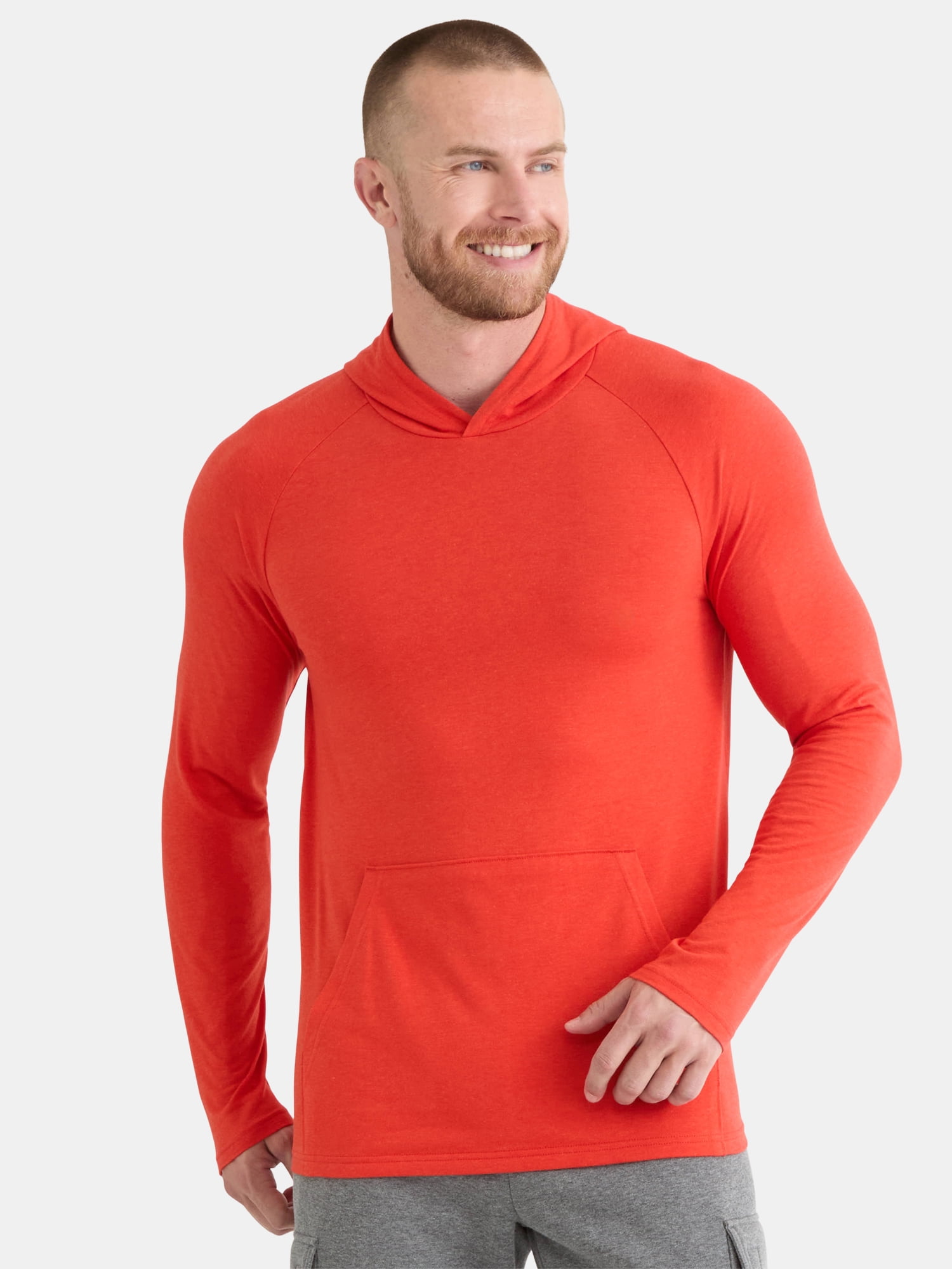 Athletic Works Men's Tri Blend Long Sleeve T-Shirt Hoodie, Sizes S-3XL