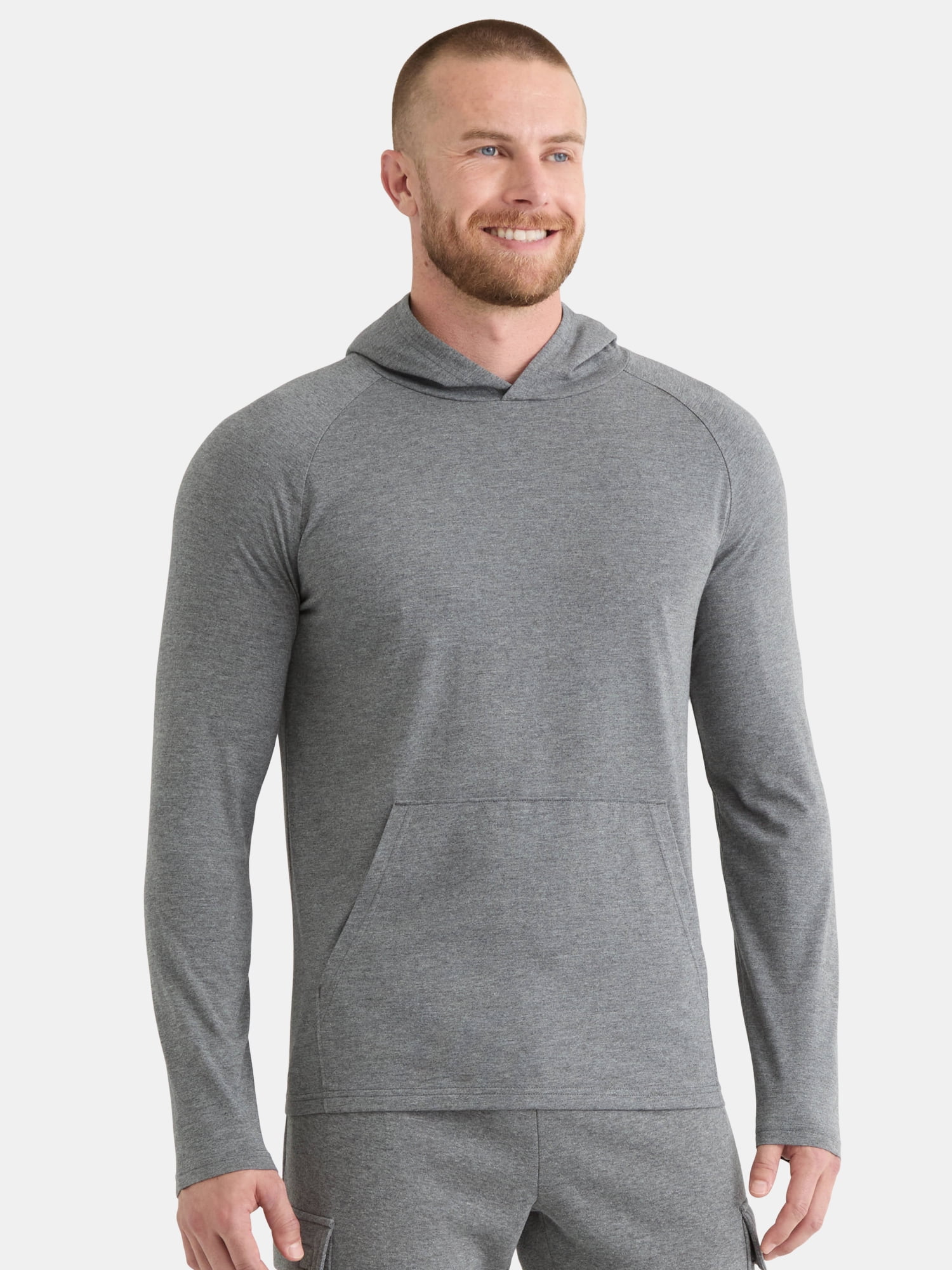 Athletic Works Men's Tri Blend Long Sleeve T-Shirt Hoodie, Sizes S-3XL