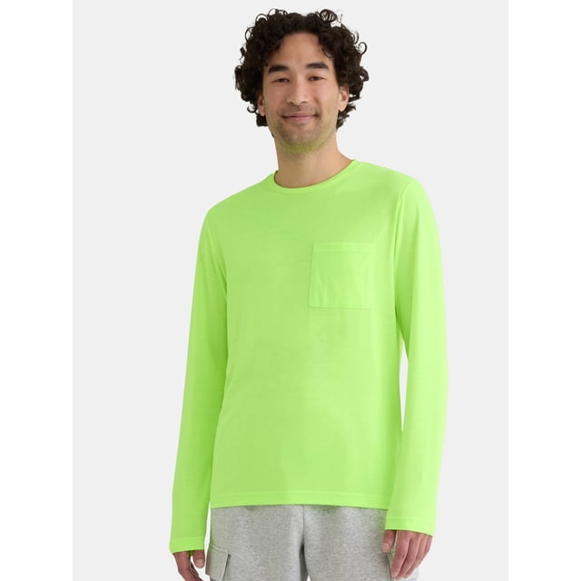 Athletic Works Men's and Big Men's Tri Blend Long Sleeve Pocket Tee, Sizes XS-5XL