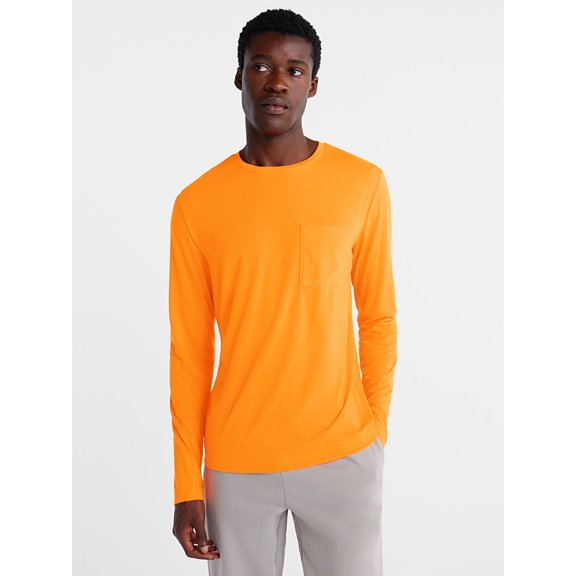Athletic Works Men's Tri Blend Long Sleeve Pocket Tee Shirt, Sizes XS-4XLT