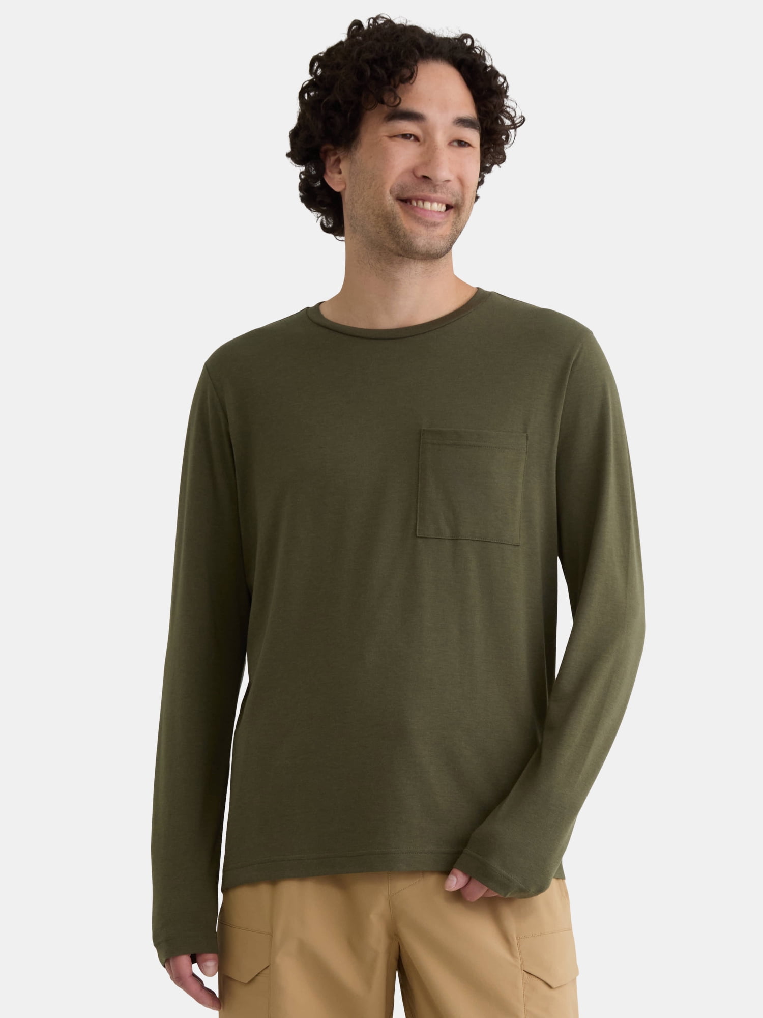 Athletic Works Men's and Big Men's Tri Blend Long Sleeve Pocket Tee, Sizes XS-5XL