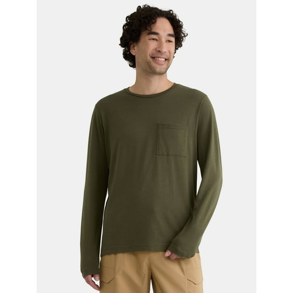 Athletic Works Men's and Big Men's Tri Blend Long Sleeve Pocket Tee, Sizes XS-5XL