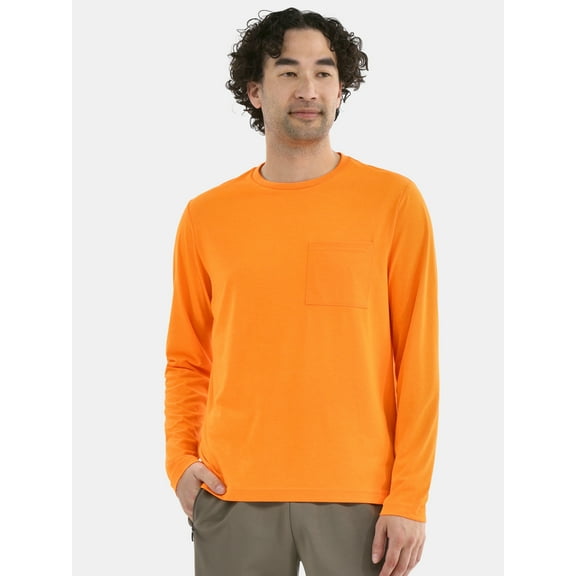 Athletic Works Men's and Big Men's Tri Blend Long Sleeve Pocket Tee, Sizes XS-5XL