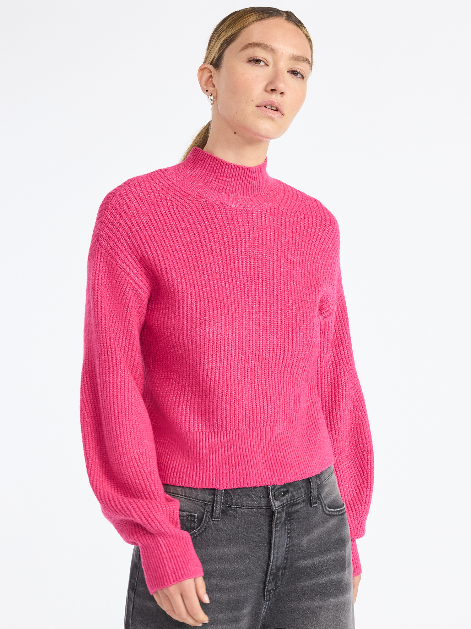 Scoop Women's Shaker Stitch Turtleneck Sweater, Lightweight, Sizes XS-XXL
