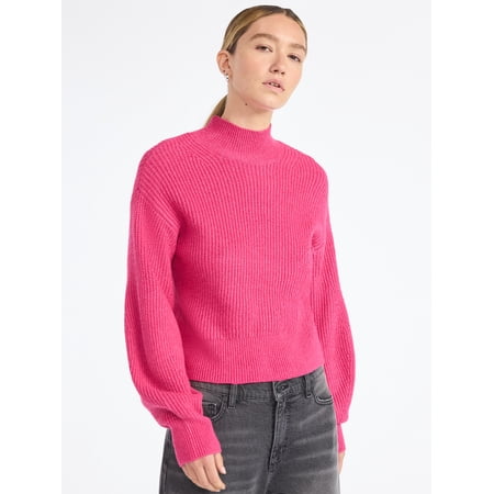 Scoop Women's Shaker Stitch Turtleneck Sweater, Lightweight, Sizes XS-XXL