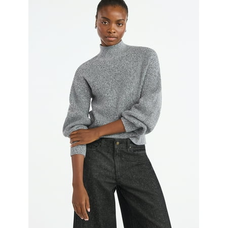 Scoop Women's Shaker Stitch Turtleneck Sweater, Lightweight, Sizes XS-XXL