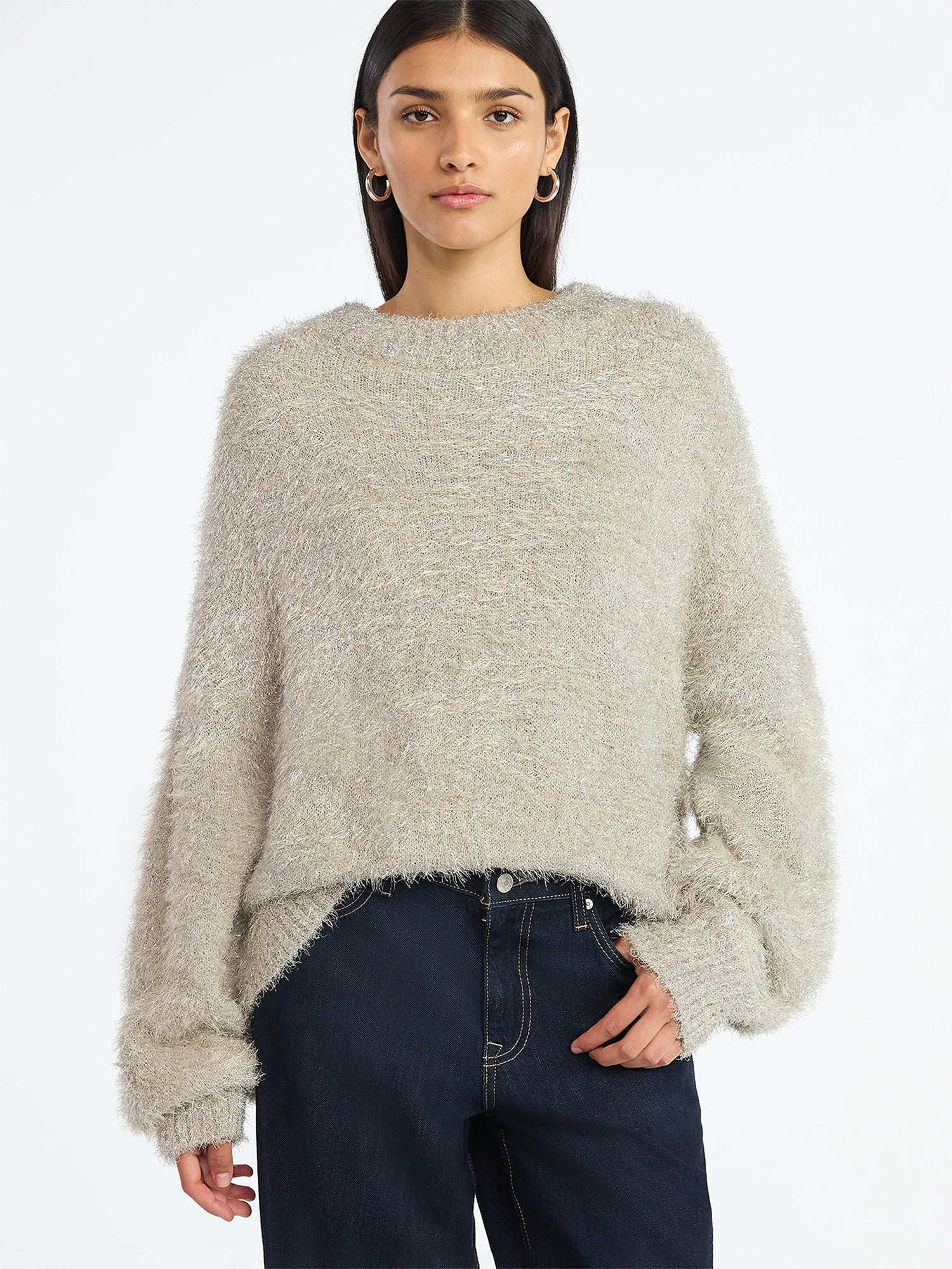 Scoop Women's Tinsel Knit Tunic Sweater with Long Sleeves, Midweight, Sizes, XS-XXL