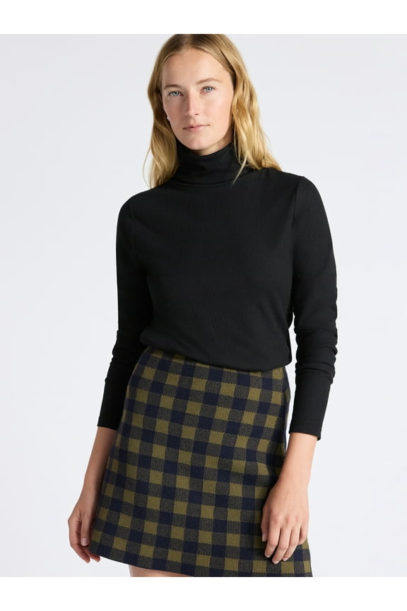 Women's Ribbed Turtleneck Tee, Sizes XS-XXL