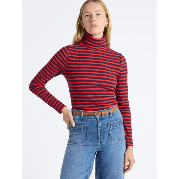 Free Assembly Women's Ribbed Turtleneck Tee, Sizes XS-XXL
