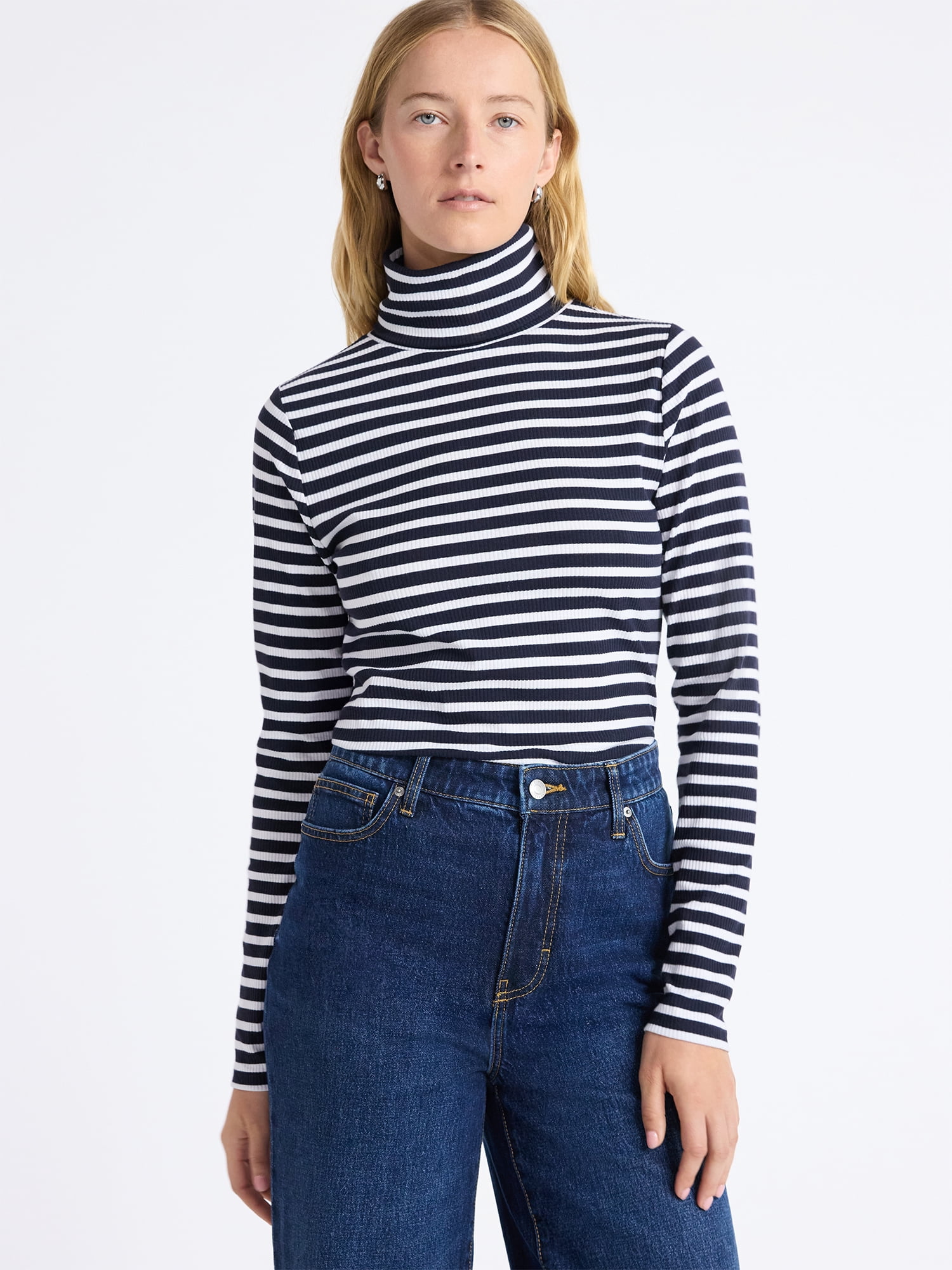 Free Assembly Women's Ribbed Turtleneck Tee, Sizes XS-XXL