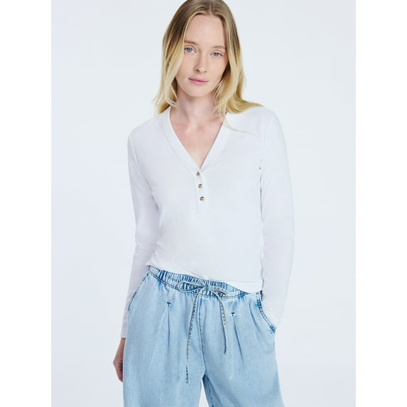 Free Assembly Women's V-Neck Henley with Long Sleeves, Sizes XS-XXL