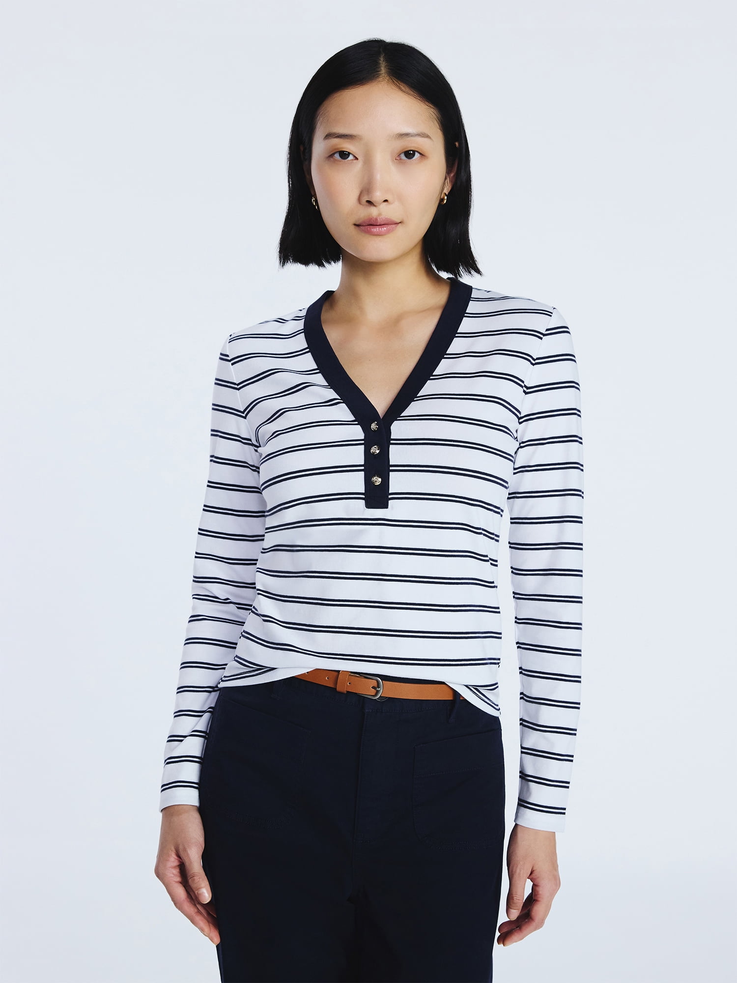 Free Assembly Women's V-Neck Henley with Long Sleeves, Sizes XS