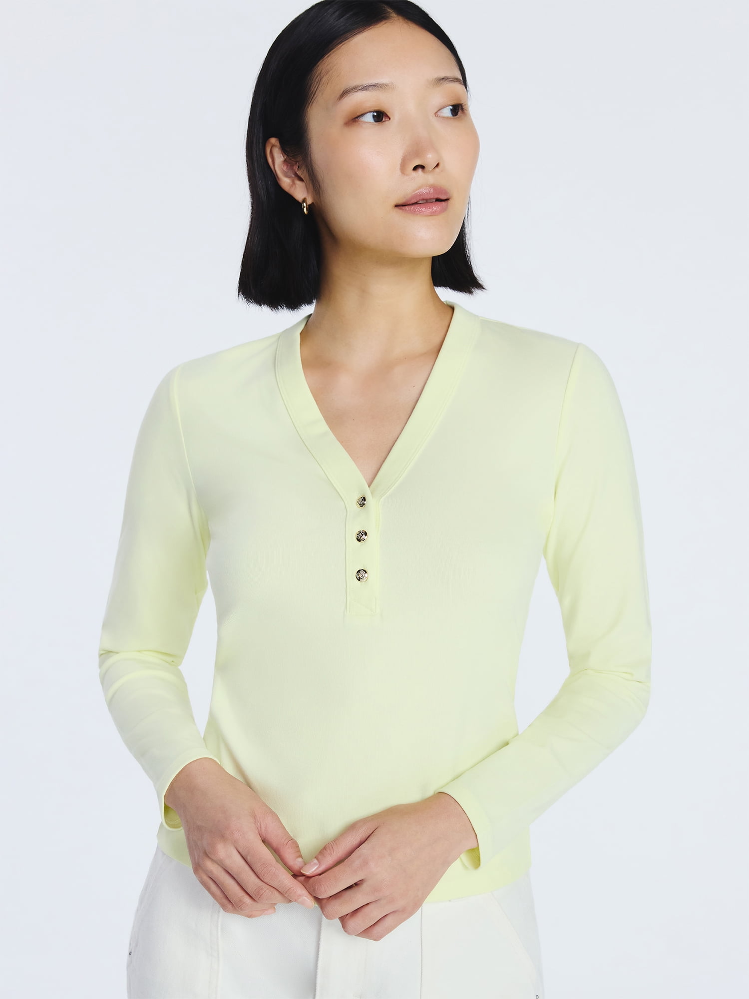 Free Assembly Women's V-Neck Henley with Long Sleeves, Sizes XS-XXL