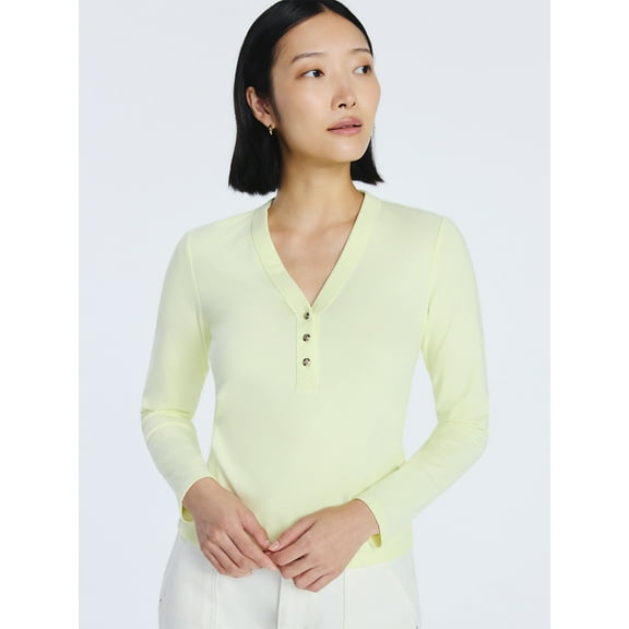 Free Assembly Women's V-Neck Henley with Long Sleeves, Sizes XS-XXL