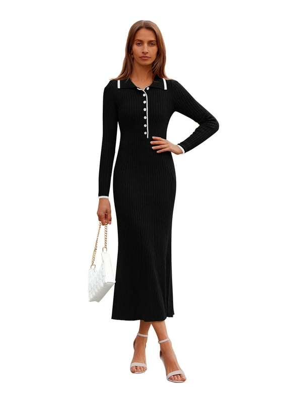 Women's Long Sleeve V-neck Dress, Sizes S-XXL