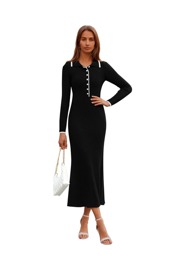 Women's Long Sleeve V-neck Dress, Sizes S-XXL