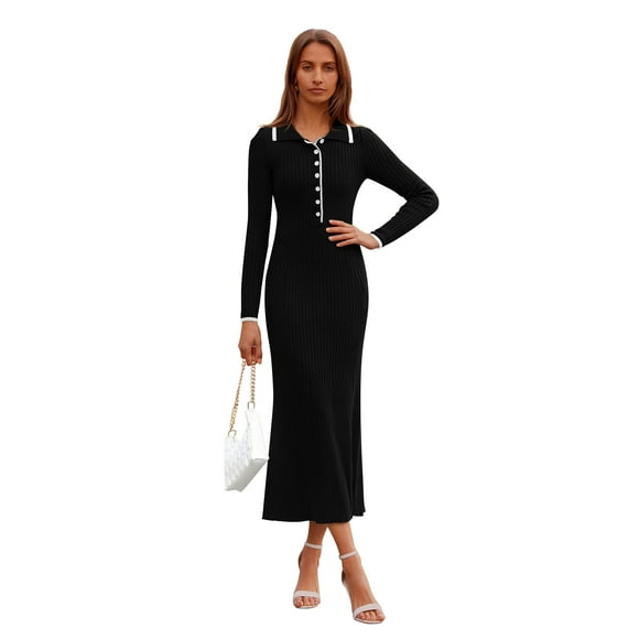 Women's Long Sleeve V-neck Dress, Sizes S-XXL