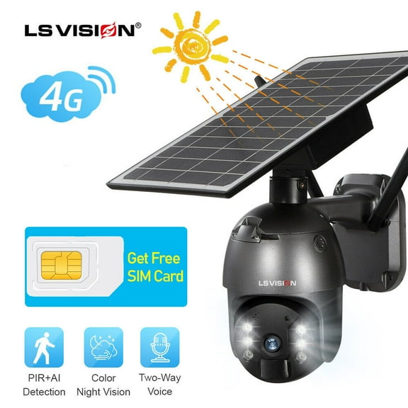 LS VISION 4G LTE Security Camera System Wireless 4MP Solar Battery Powered Camera Pan/Tilt Camera Night vision