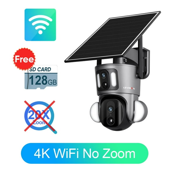 LS VISION Solar Security Camera Outdoor 20X Zoom Dual Screen 4K 8MP WiFi PTZ Dual Lens PIR Detection Auto Tracking Camera UBOX