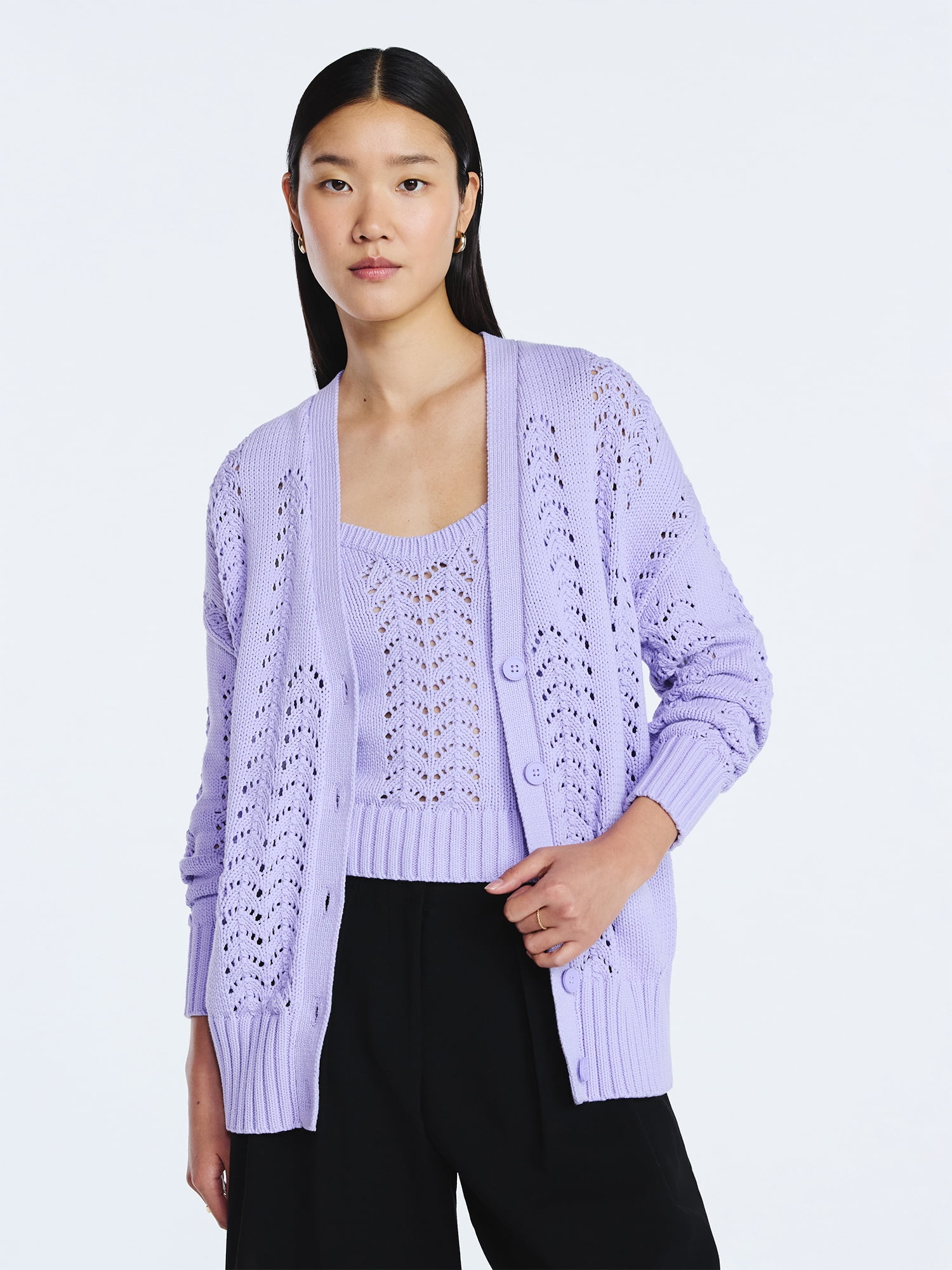 Scoop Women's V Neck Sweater Cardigan, Midweight, Sizes XS-4X