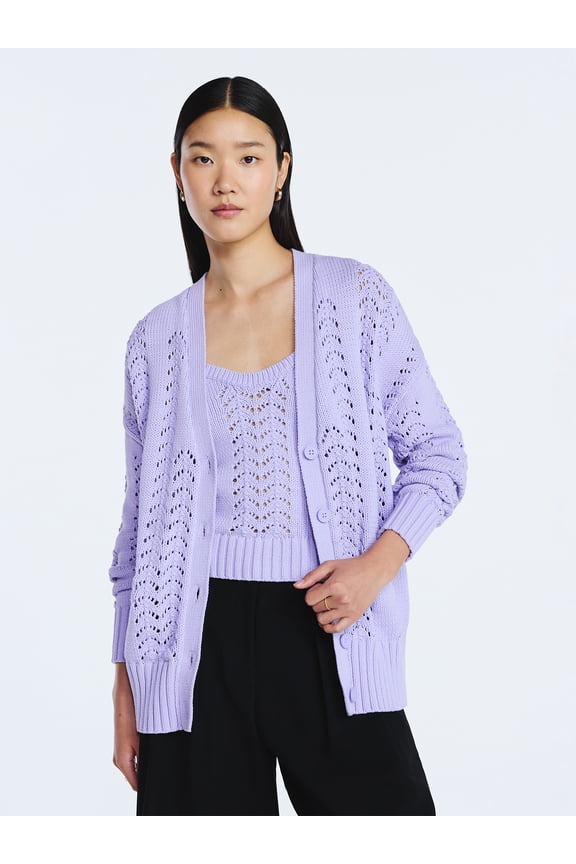 Women’s V Neck Sweater Cardigan, Midweight, Sizes XS-4X