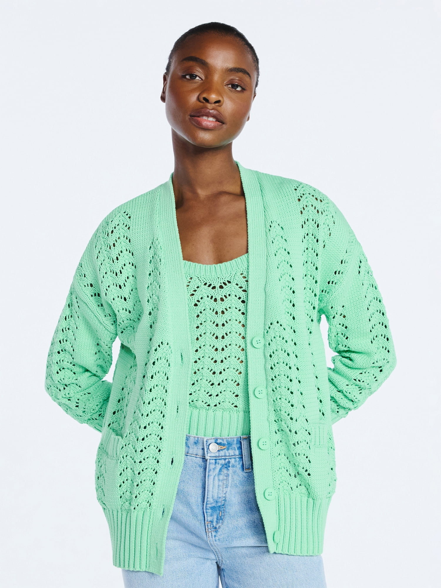 Scoop Women’s V Neck Sweater Cardigan, Midweight, Sizes XS-4X