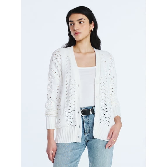 Scoop Women’s V Neck Sweater Cardigan, Midweight, Sizes XS-4X