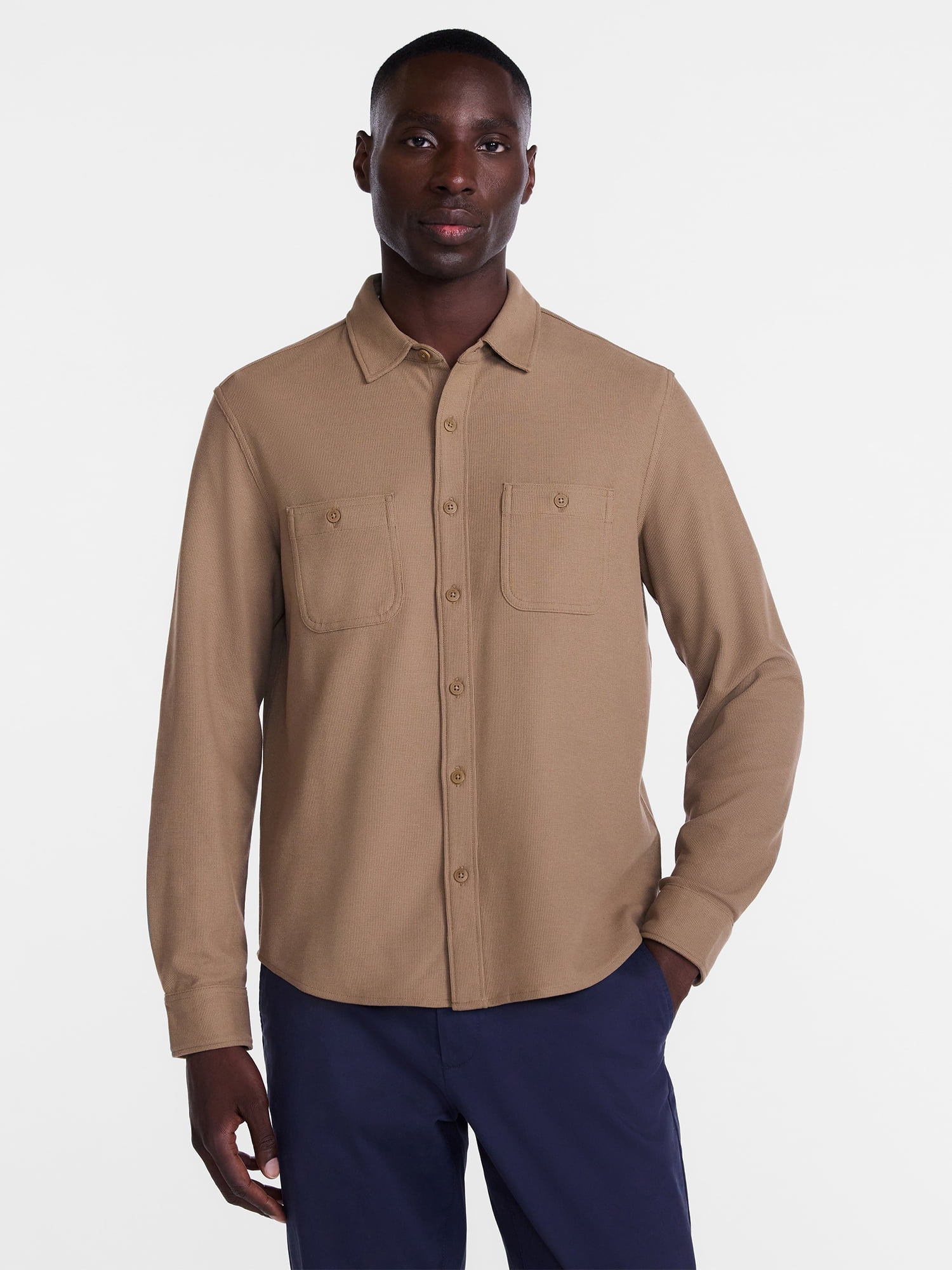 George Men's Waffle Knit Shirt with Long Sleeves, Sizes S-5XB