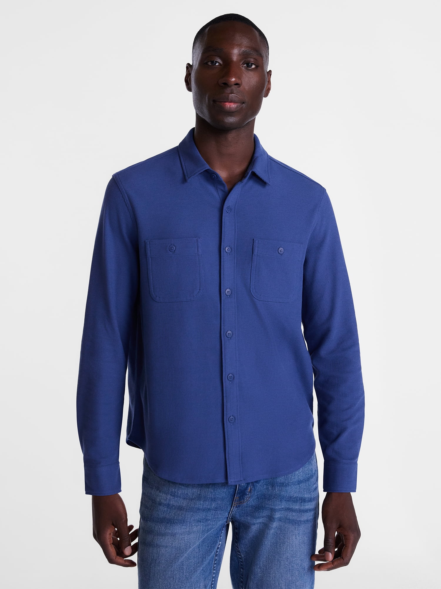 George Men's Waffle Knit Shirt with Long Sleeves, Sizes S-5XB