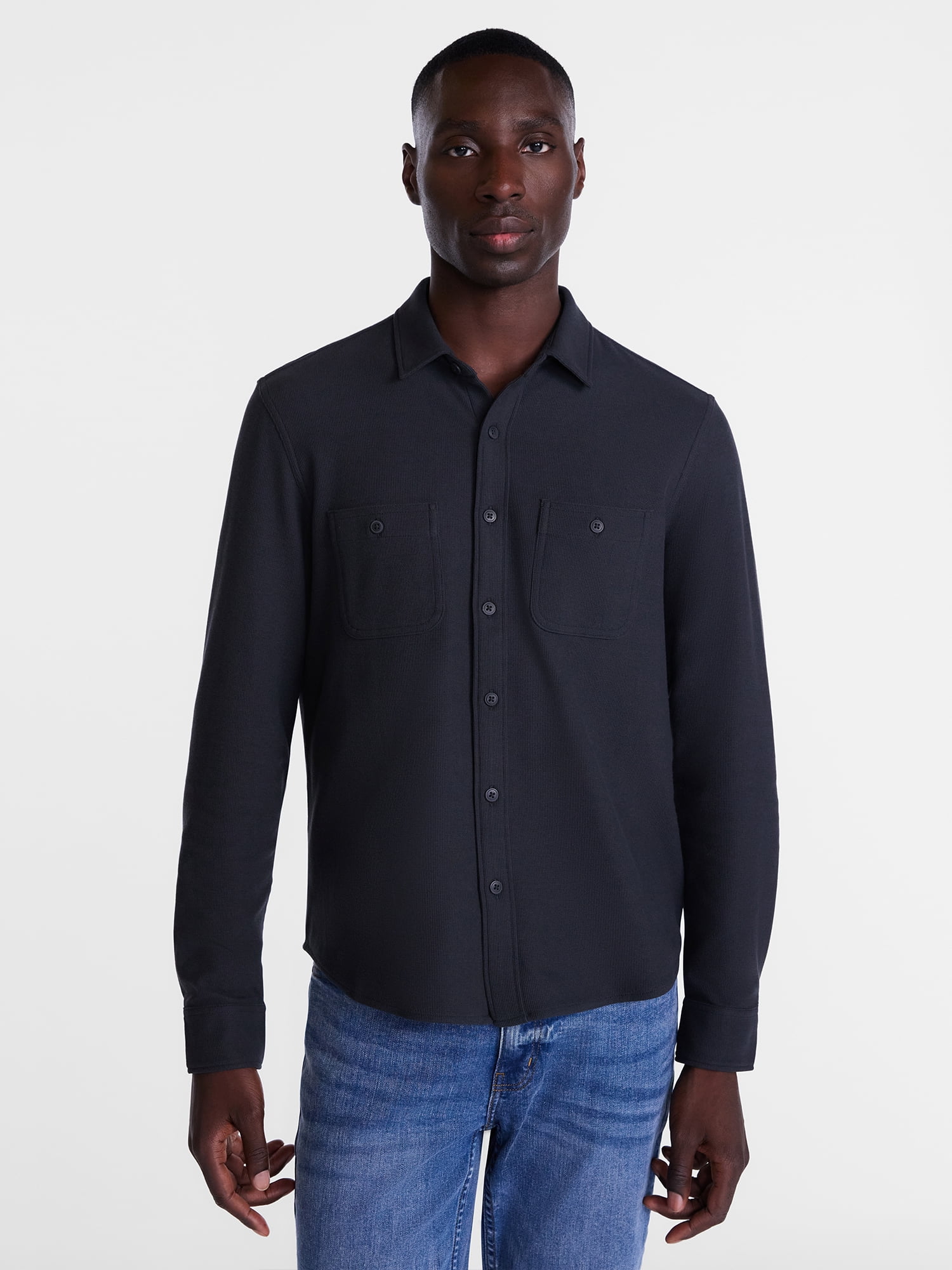 George Men's Waffle Knit Shirt with Long Sleeves, Sizes S-5XB