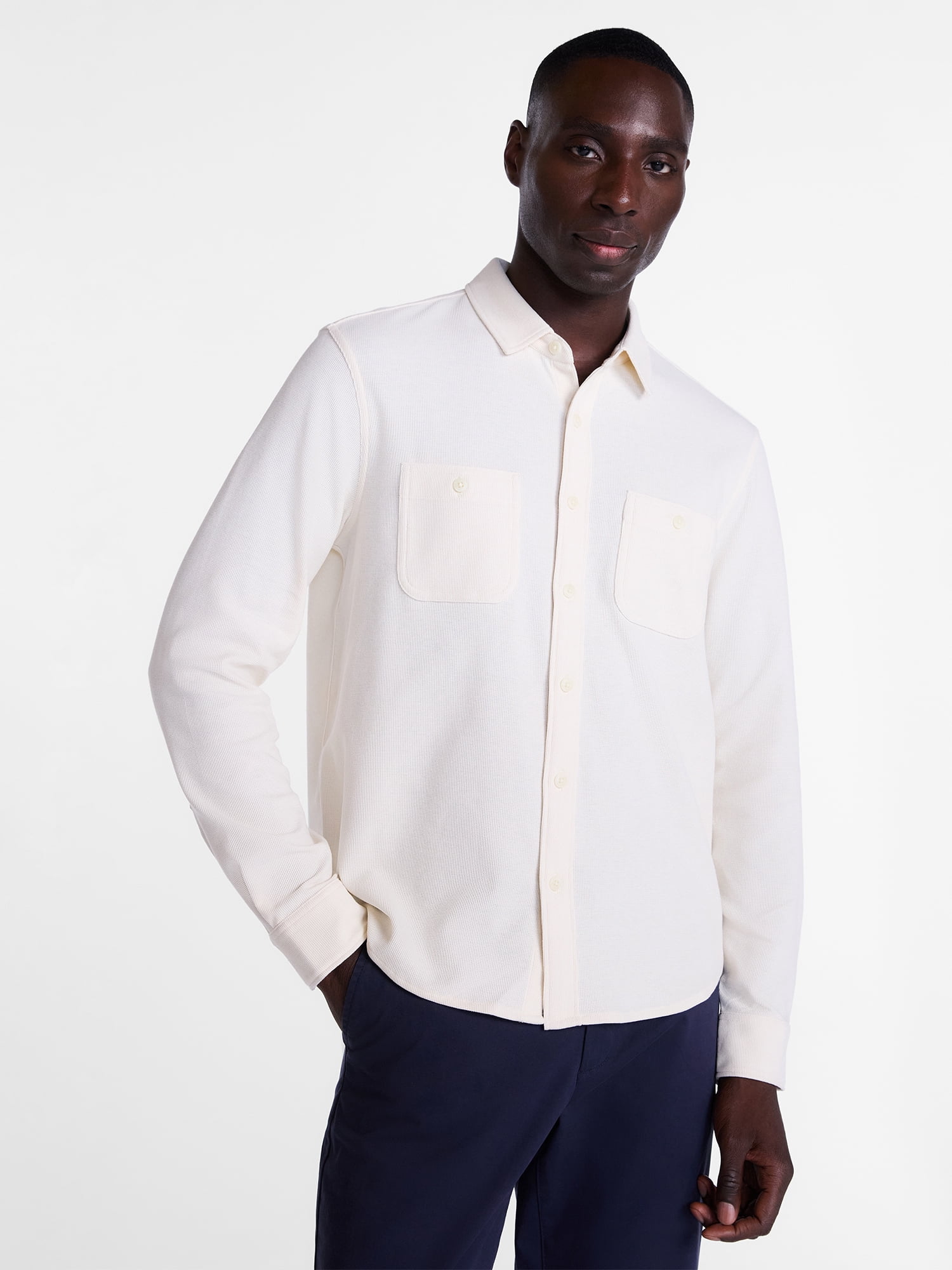 George Men's Waffle Knit Shirt with Long Sleeves, Sizes S-5XB