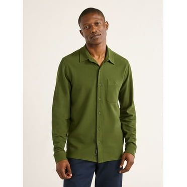 Free Assembly Men's Waffle Knit Polo Shirt with Long Sleeves, Sizes XS-XXXL